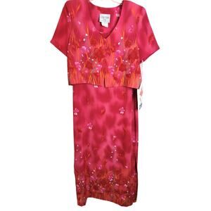 NWT VTG Leslie Belle Pink Floral 2-Piece Dress‎ & Jacket Set Womens Size 10P